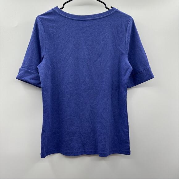 Ellen Tracy Short Sleeve Split V Neck Top in Dazzling Blue Heather Size M NWT - Picture 2 of 4